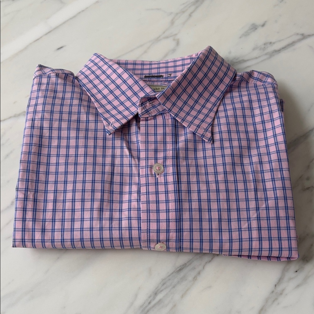 Men's Pink and Blue Plaid Casual Shirt